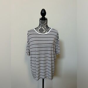 LuLaRoe Brown and White Short Sleeve Striped Top M